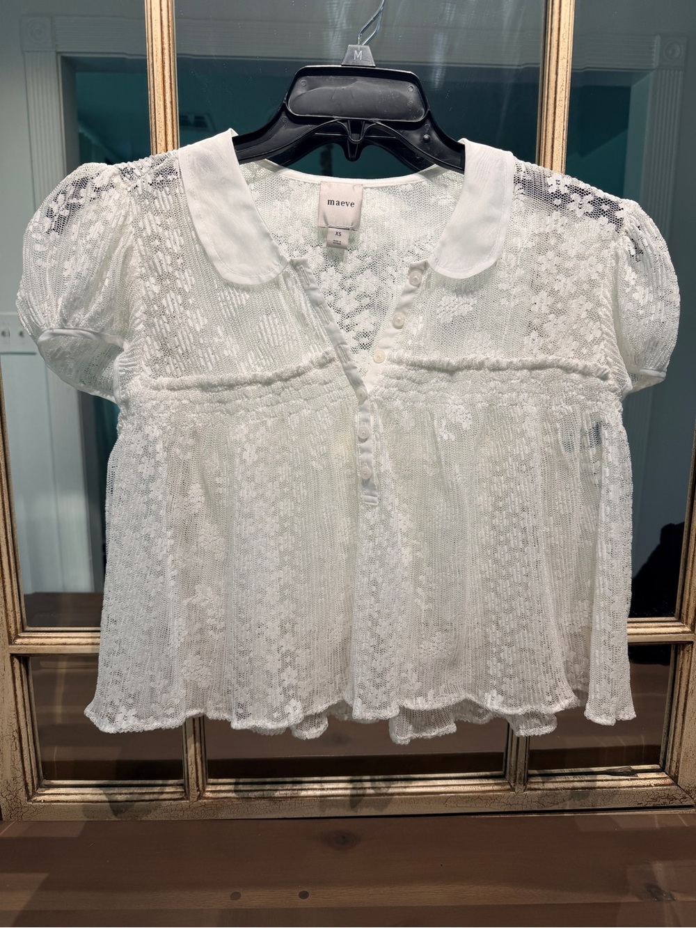 Maeve Cream Lace Button-Up Peter Pan Collar Blouse from Anthropology worn once